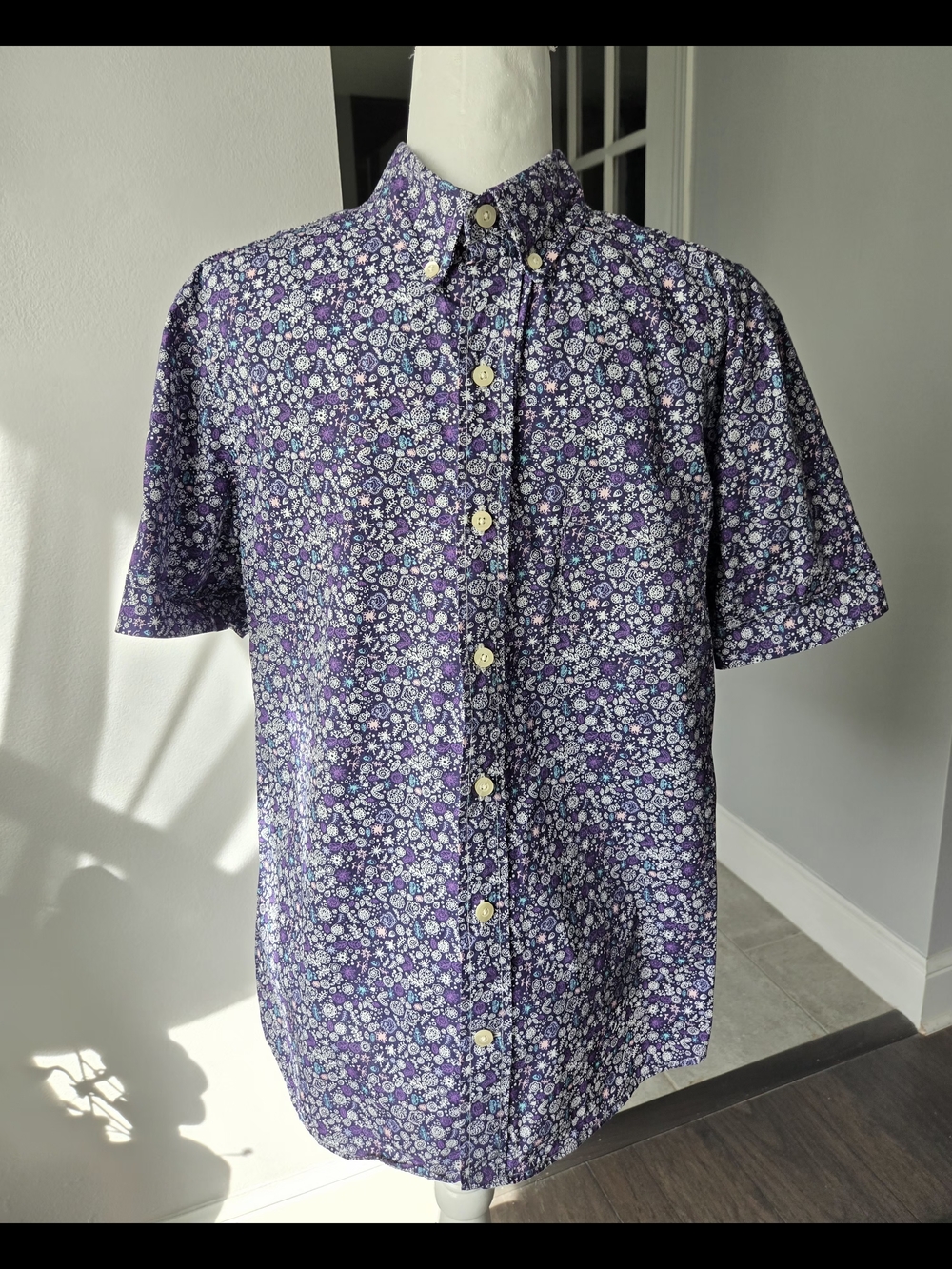 VTG KEN L.T.D. Men's Purple Micro Floral Button Down Shirt M 100% Cotton Indie